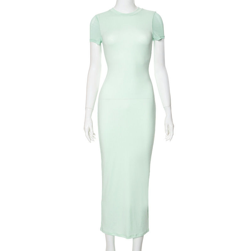 Vestido de Cuello Redondo y Manga Corta para Mujer