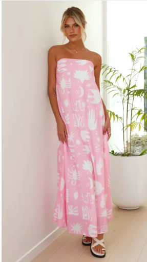 Vestido de mujer estampado sin tirantes con falda amplia