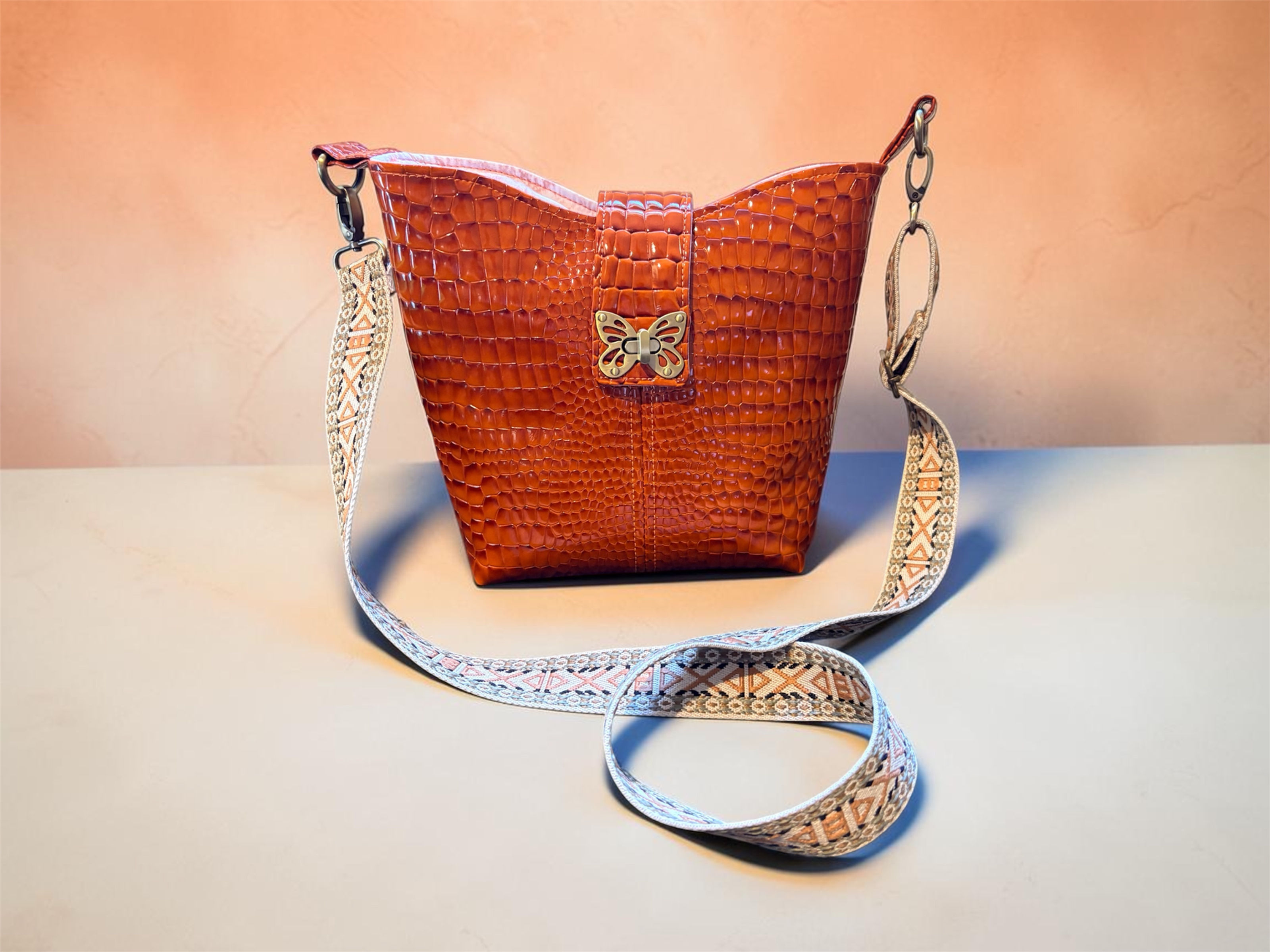 Burnt Orange Croc Magic Bucket Bag