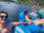 A group of friends posing on the Tubes at Cowichan River