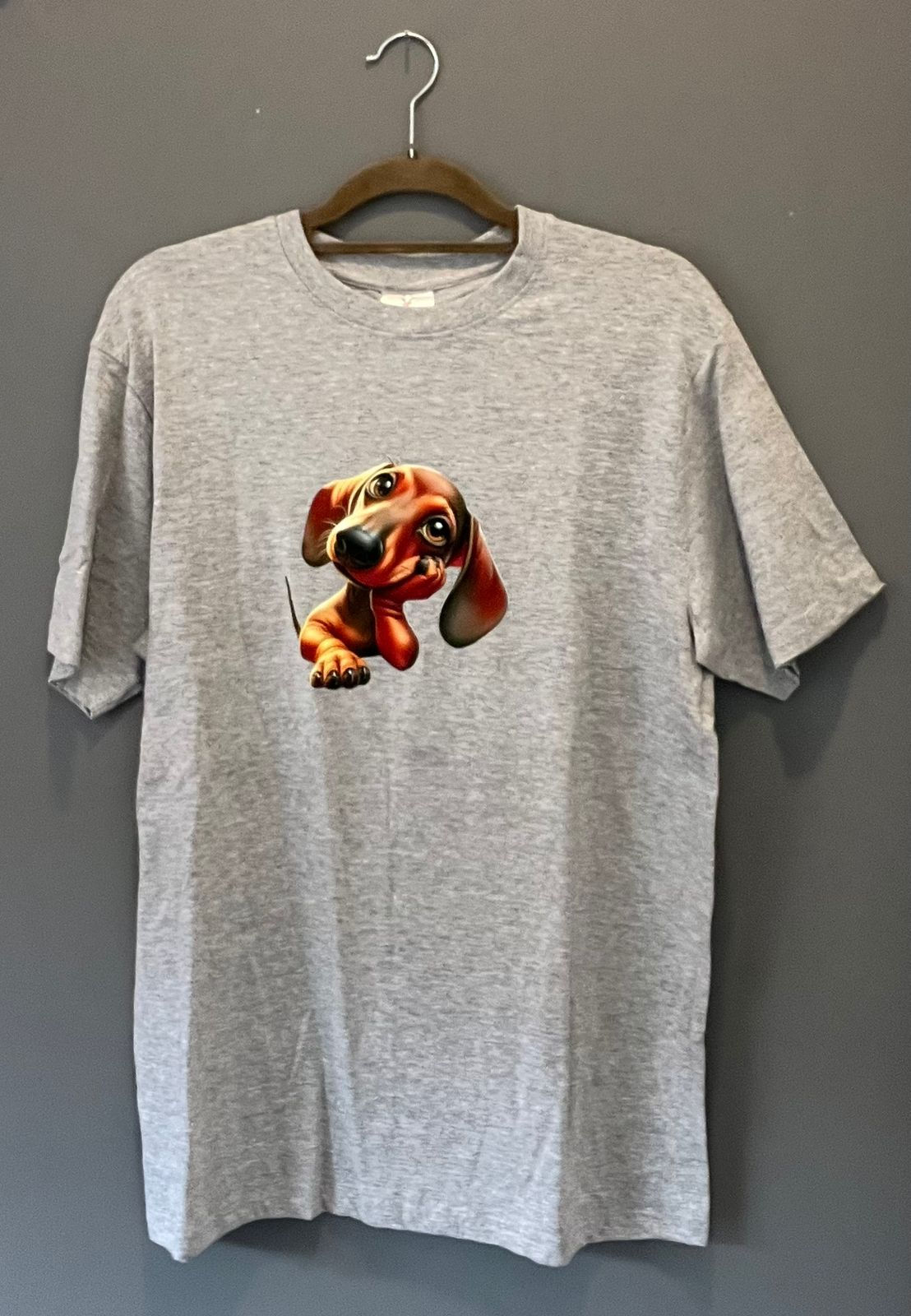 Grey Cotton, Dachshund Graphic T-shirt, Large