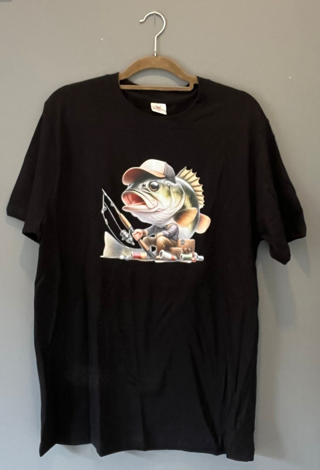 Black Cotton, Bass Fishing T-shirt, Front and Back - XL