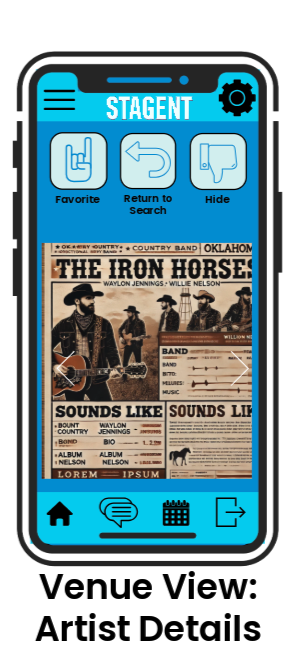 Mockup of an artist EPK page for “The Iron Horses,” featuring a western-style poster layout with event details and band branding.