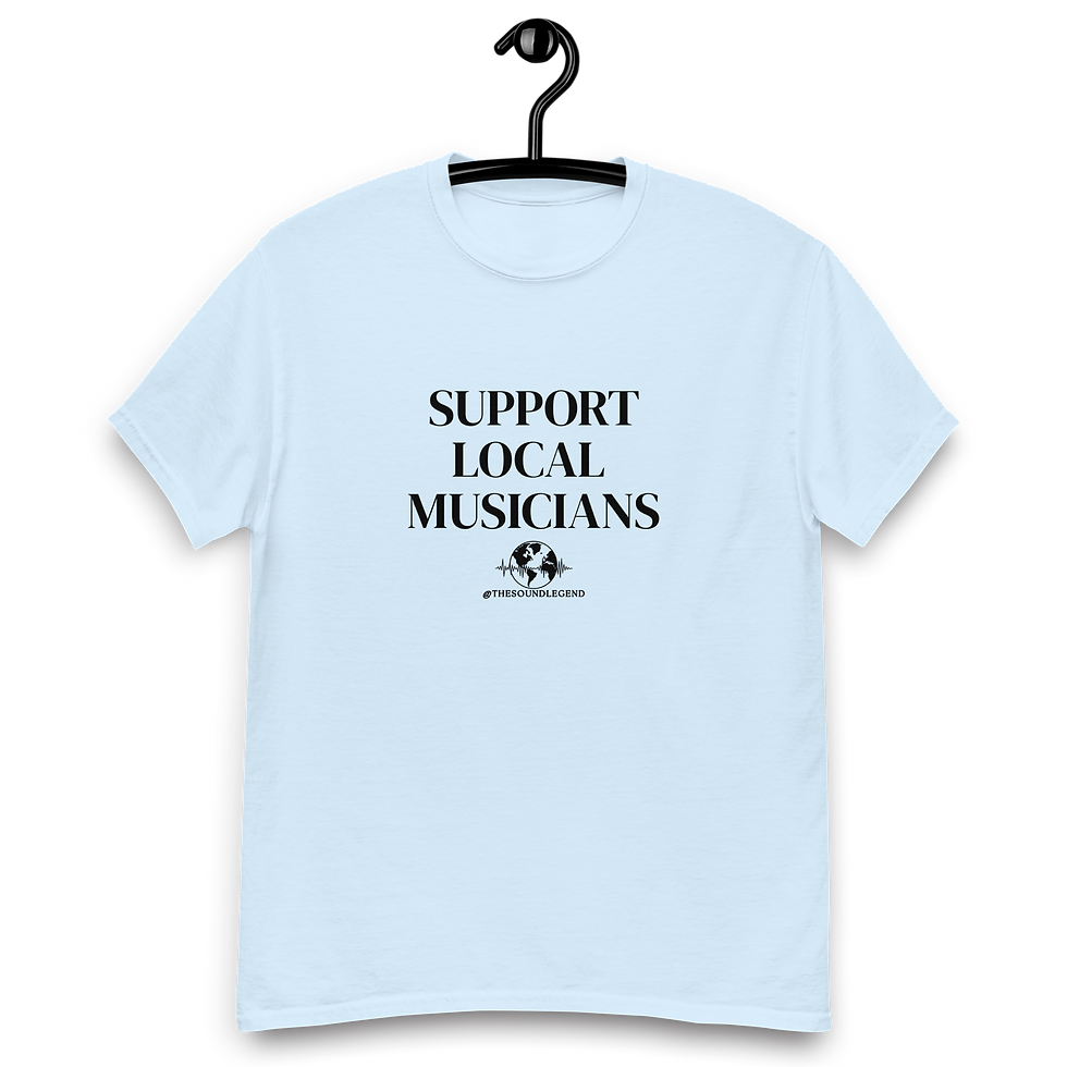 Miniatura: Apoya a los músicos locales | Fuente negra | Camiseta clásica unisex