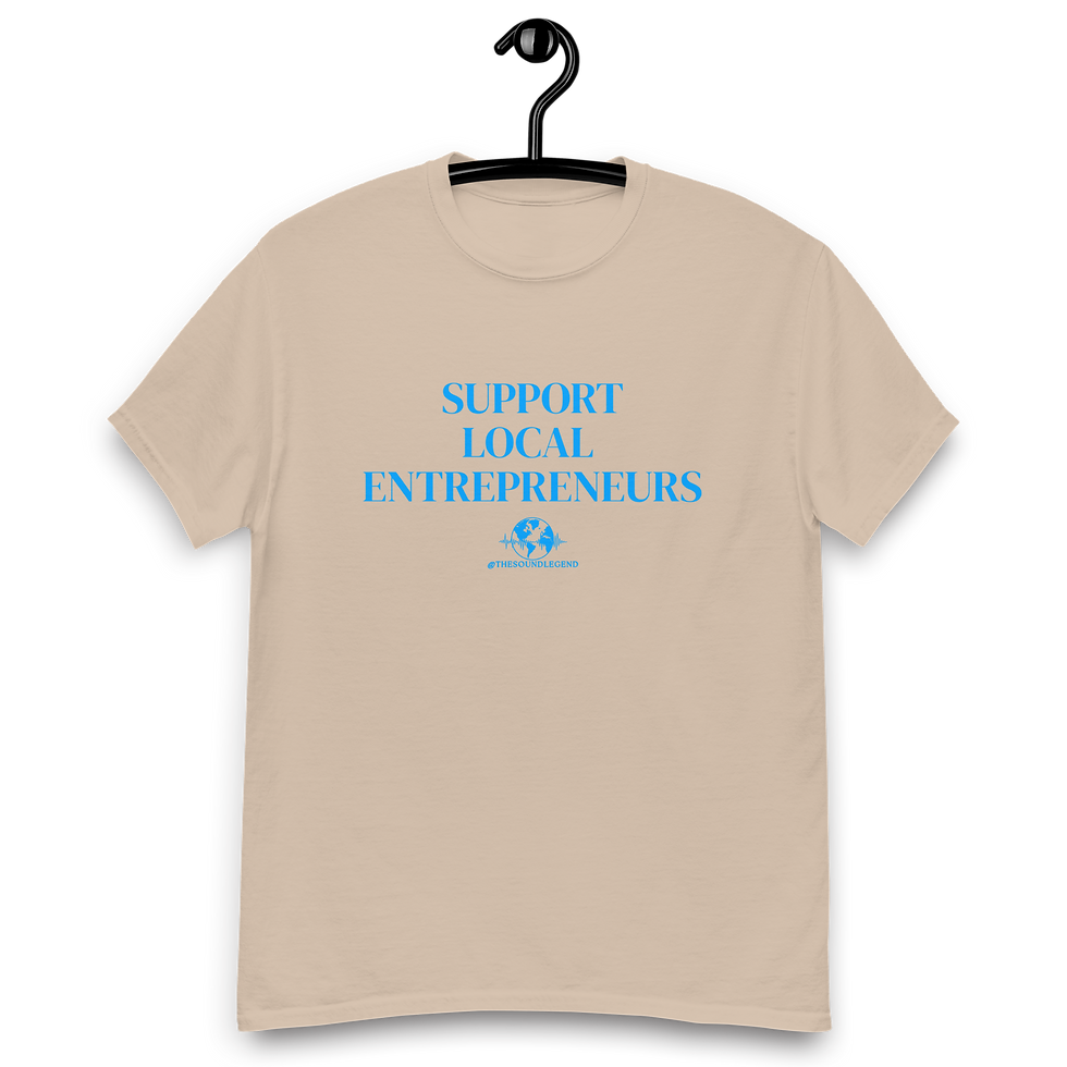 Miniatura: Apoya a los emprendedores locales | Fuente azul claro | Camiseta clásica unisex