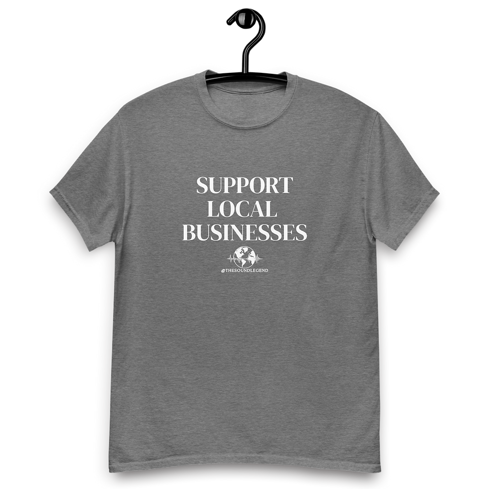 Miniaturbild: Unterstützen Sie lokale Unternehmen | Weiße Schrift | Unisex Classic Tee