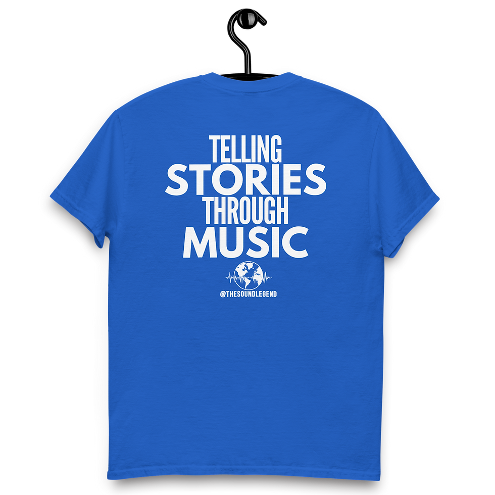Thumbnail: Icon + Telling Stories Through Music | White Font | Unisex classic tee