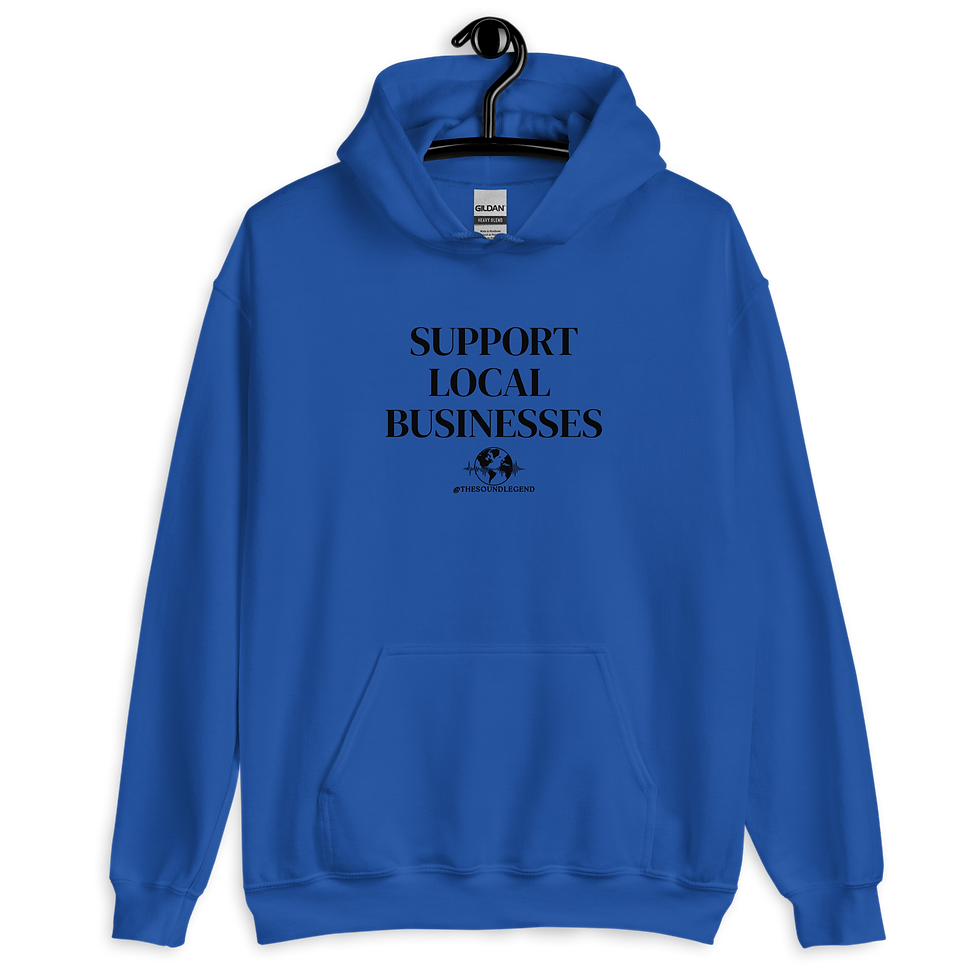 Miniaturbild: Unterstützen Sie lokale Unternehmen | Schwarze Schrift | Unisex Hoodie