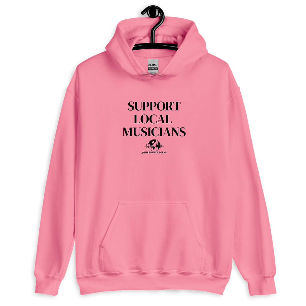 Miniaturbild: Unterstützen Sie lokale Musiker | Schwarze Schrift | Unisex Hoodie