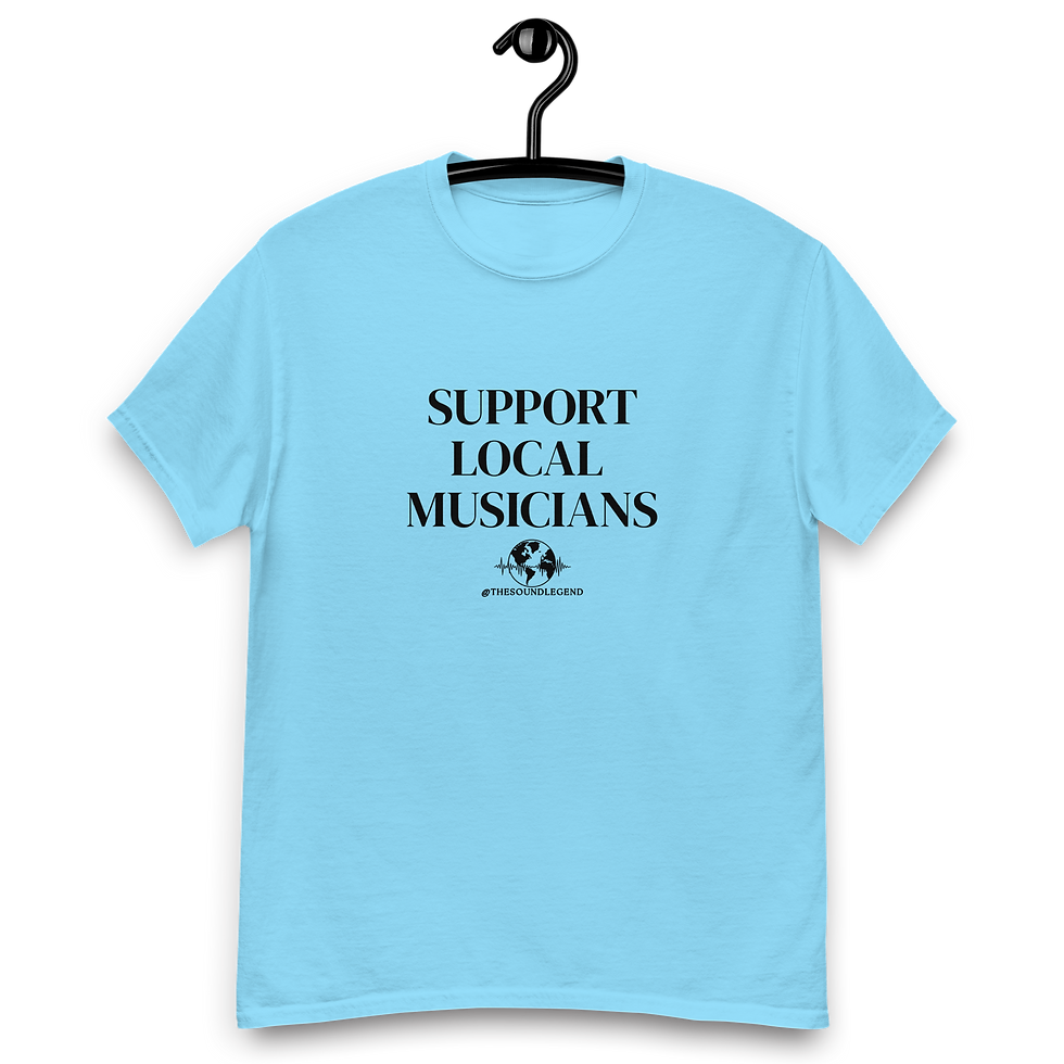 Miniatura: Apoya a los músicos locales | Fuente negra | Camiseta clásica unisex