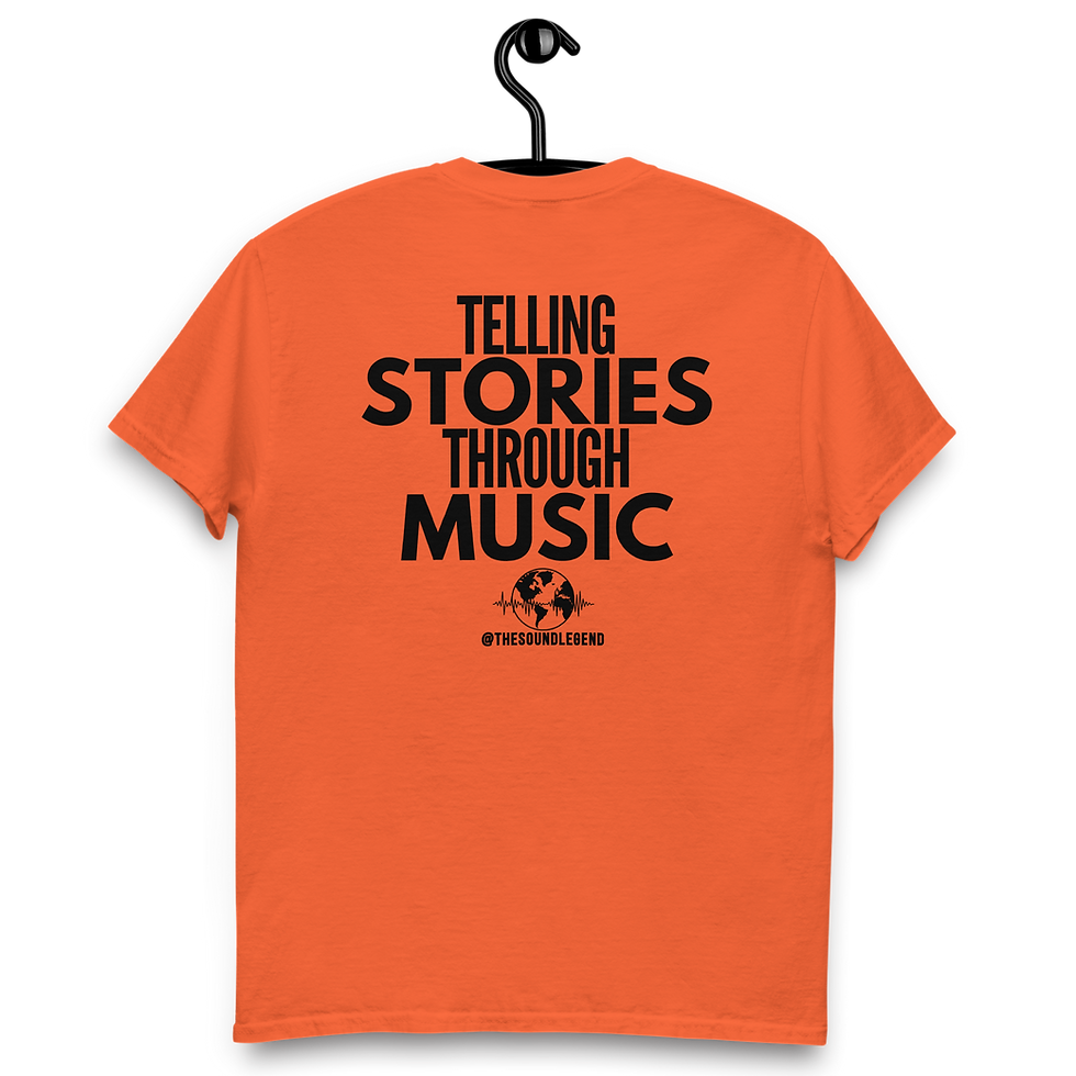 Thumbnail: Icon + Telling Stories Through Music | Black Font | Unisex classic tee