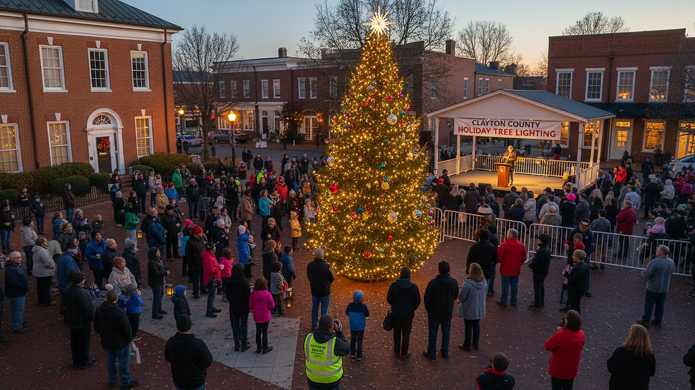 High angle view of a community holiday tree lighting event