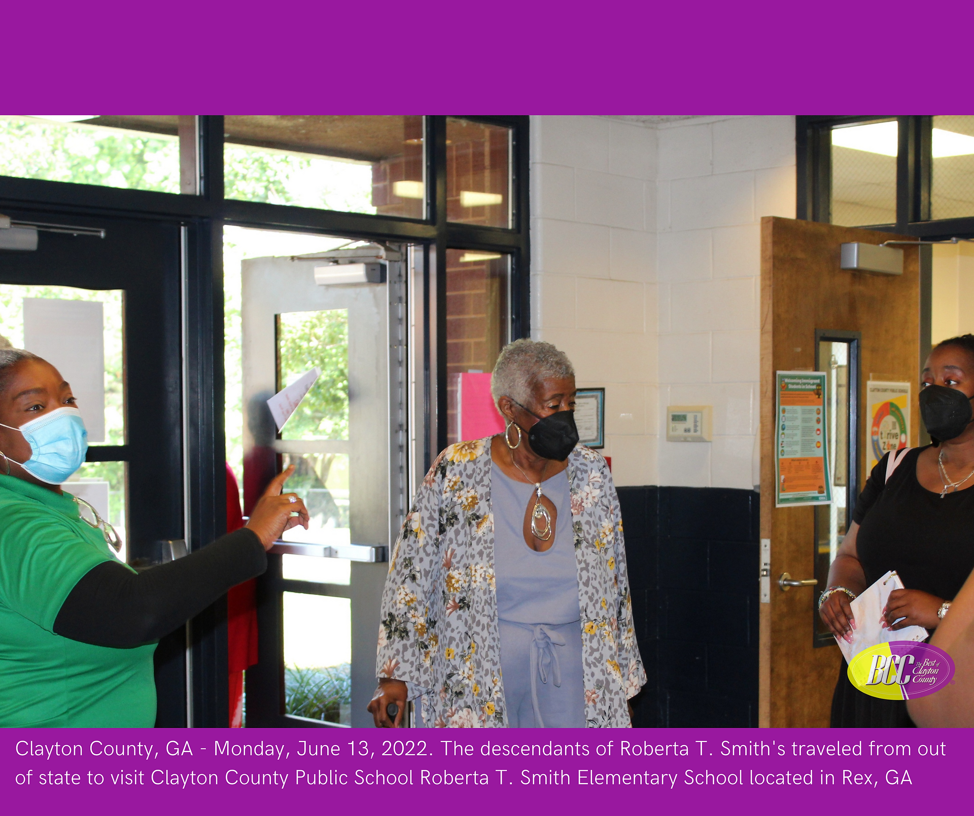 Clayton County, GA- The descendants of Roberta Thompson Smith traveled from out of state on Monday, June 13, 2022 to visit Clayton County Public School Roberta T. Smith Elementary School located in Rex, GA.