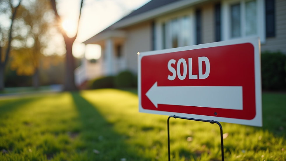 Close-up view of a "Sold" sign in front of a Michigan home