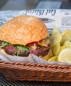 Meat Burger and Chips