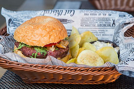 Meat Burger and Chips