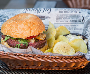 Meat Burger and Chips