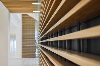 Rulon wood wall detail, corporate renovation