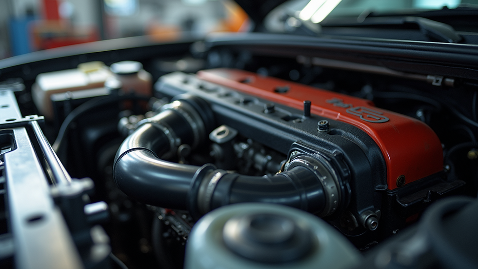 Eye-level view of an automotive engine undergoing Stage 1 tuning
