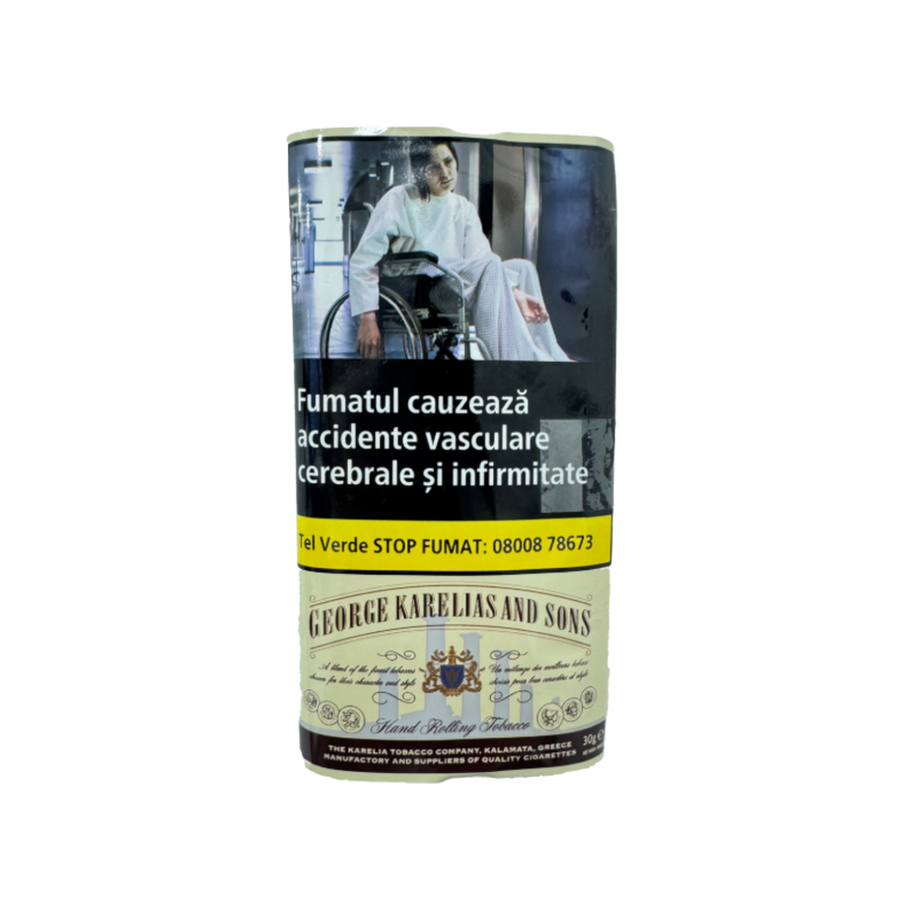 Pachet Tutun George Karelias White 30g, amestec Virginia Burley Oriental, tutun pentru rulat