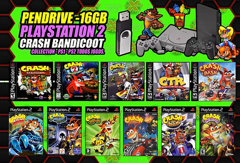 Pendrive Ps2 + 11 GAMES CRASH BANDICOOT + Memory Card com Openl By