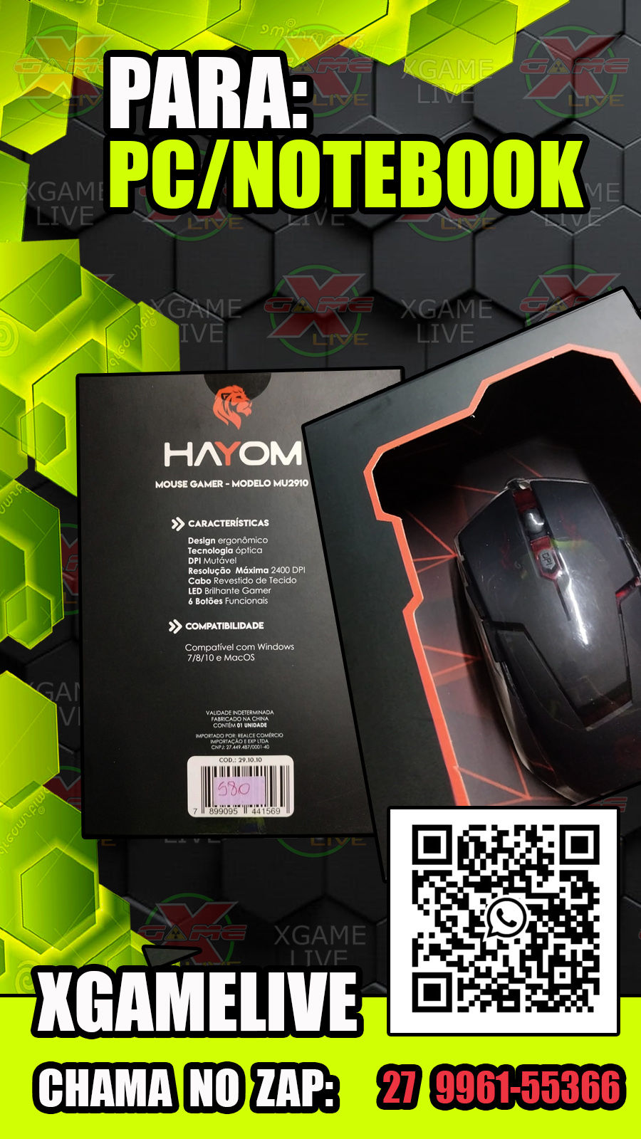 Miniatura: Mouser Gamer - 2400 Dpi Led Vermelho + 7 B