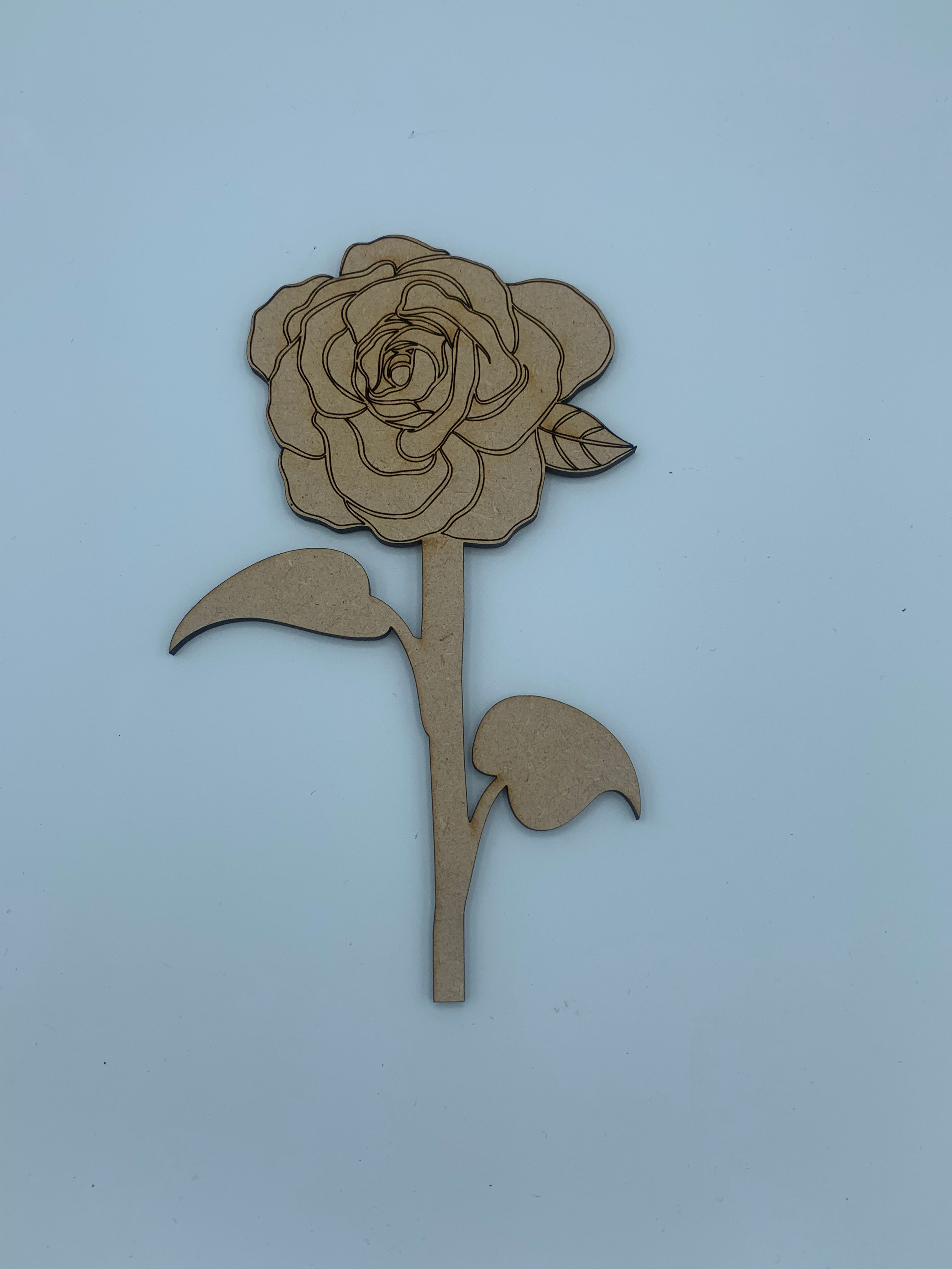 Rose on Stem, MDF craft blank. Single