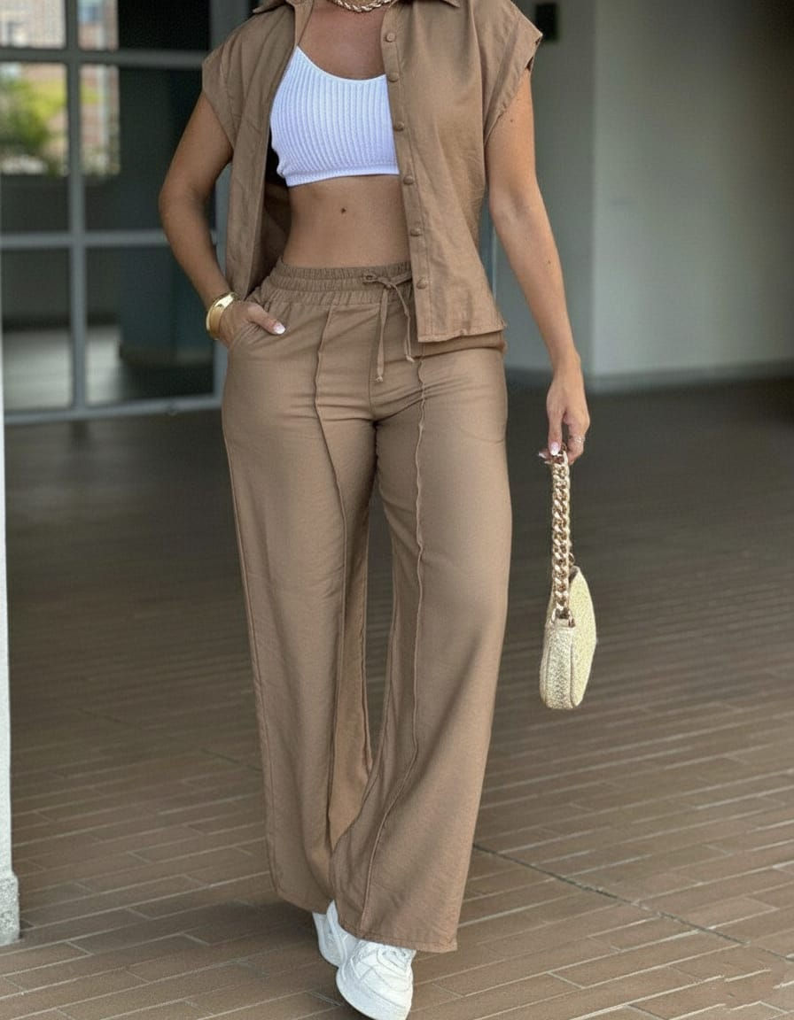 Conjunto de Pantalón con camisera, tela bengalina elastizada diagonal #MARGE839