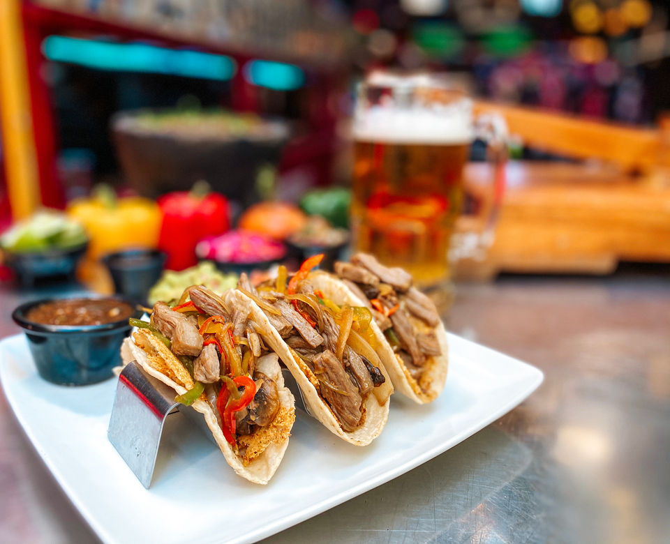 Fajitas Tacos with a Cheese Crust at El Squid Roe Cabo Restaurant