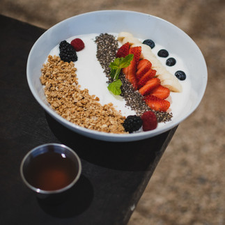 Yogurt with granola and fruit from Caprese in Cabo San Lucas, Mexico.