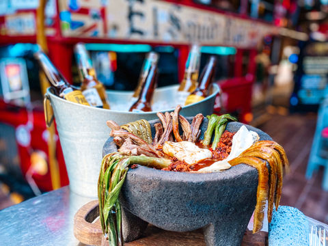 Molcajete with Arrachera in El Squid Roe Cabo Restaurant