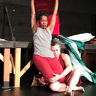 mayfield and Karen Nelson dancing together with a red chair.