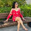 Thumbnail: Red Floral Sleeve Slit Romper