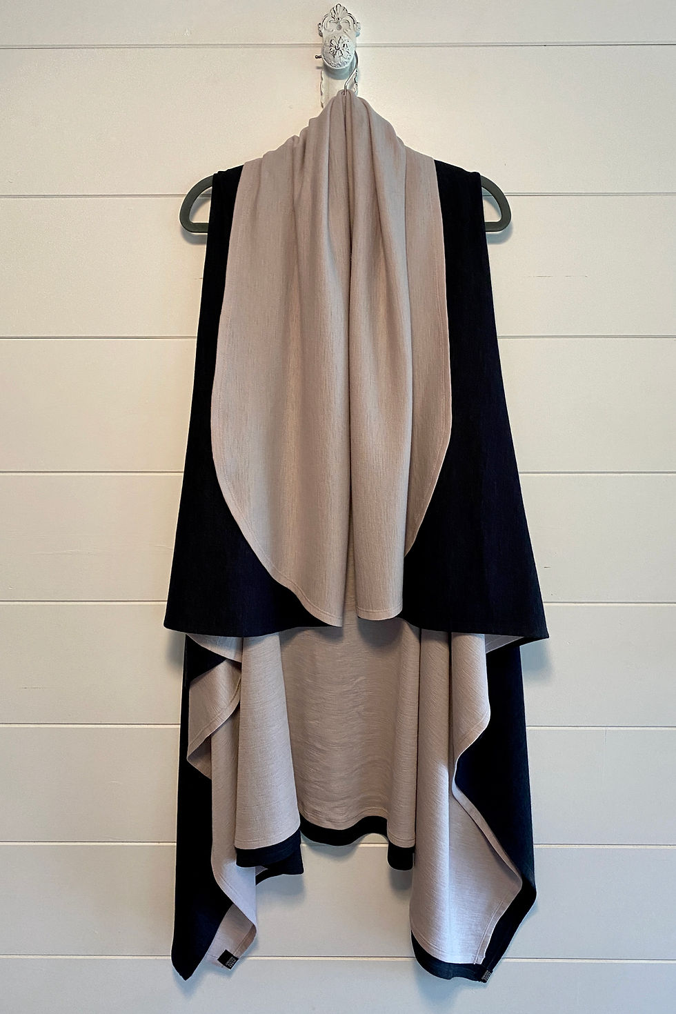 Thumbnail: Luxury Merino Wool Cardigan Wrap in oatmeal charcoal mid-weight rib merino wool displayed as a product shot.