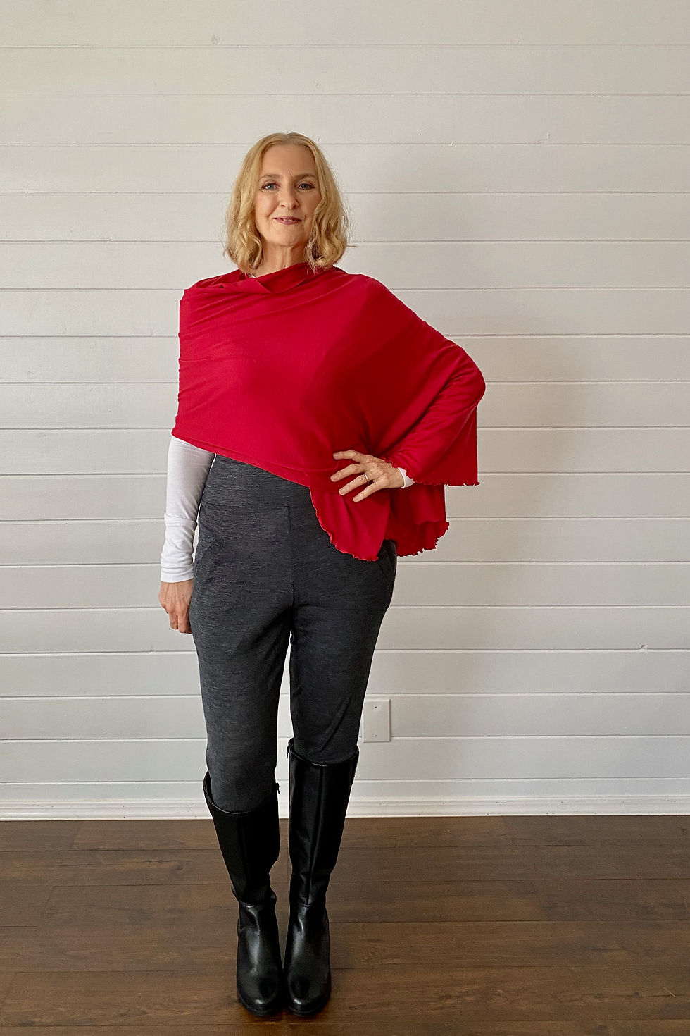 Merino Travel Wrap & Scarf | Red | Midweight Rib