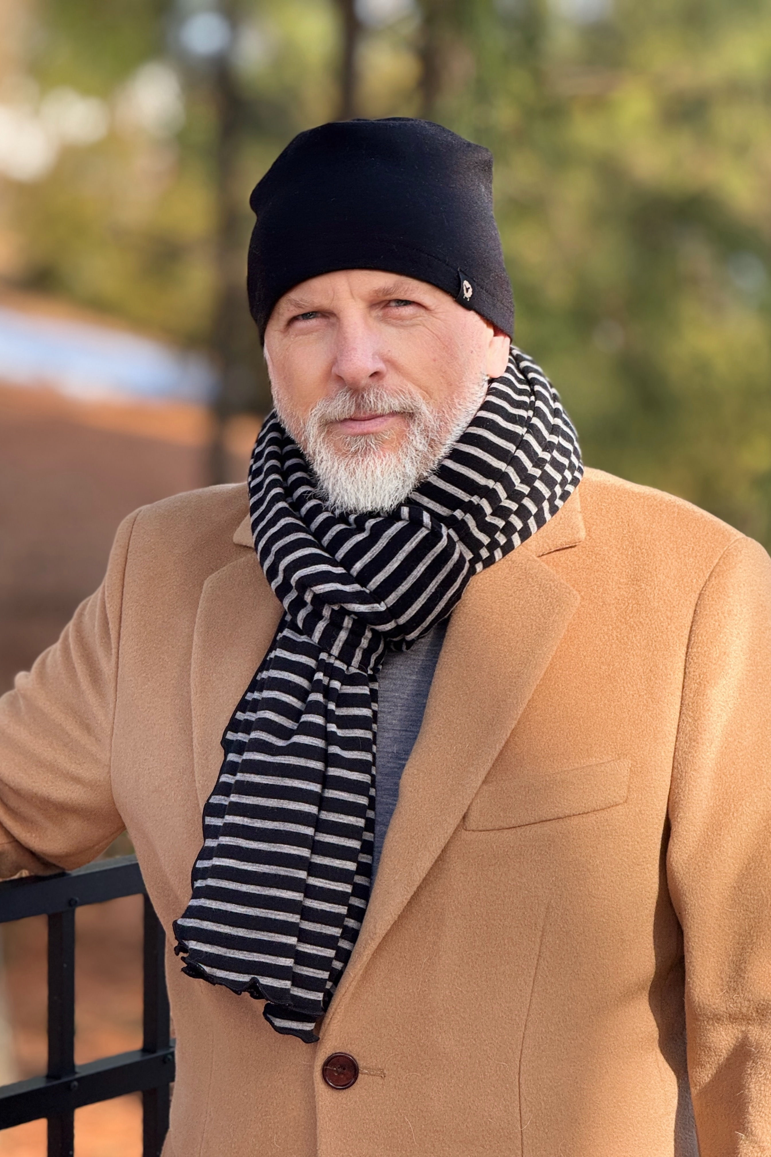 Deluxe Merino Scarf in Black & Grey Stripe