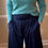 Thumbnail: Close-up of the Celeste navy wide-leg crop pant waist and merino jersey fabric.