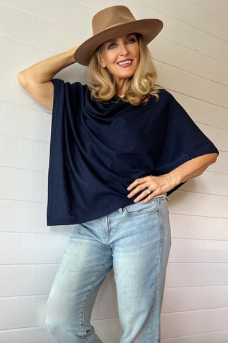 Merino Wool Poncho | Midnight Blue | Midweight Rib