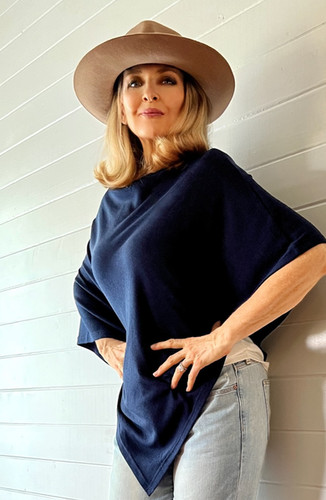 Merino Wool Poncho | Midnight Blue | Midweight Rib