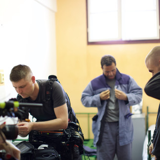 Film crew preparing equipment