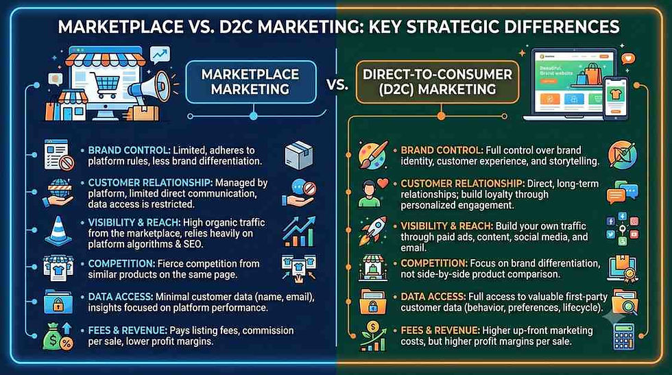 Marketplace vs D2C Marketing: Key Strategic Differences