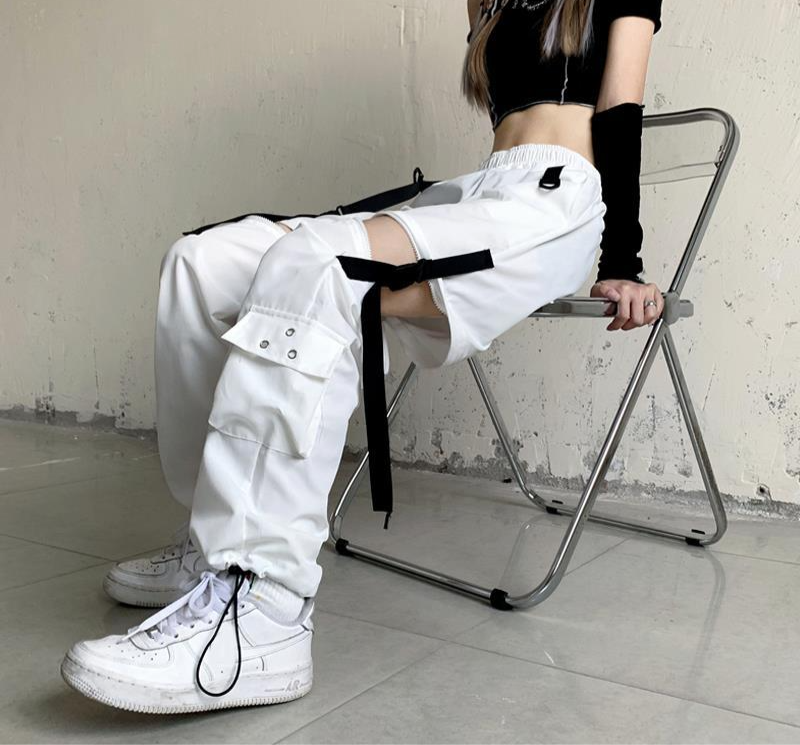 Thumbnail: Detachable Y2k High Waist Patchwork Hollow Out Pants