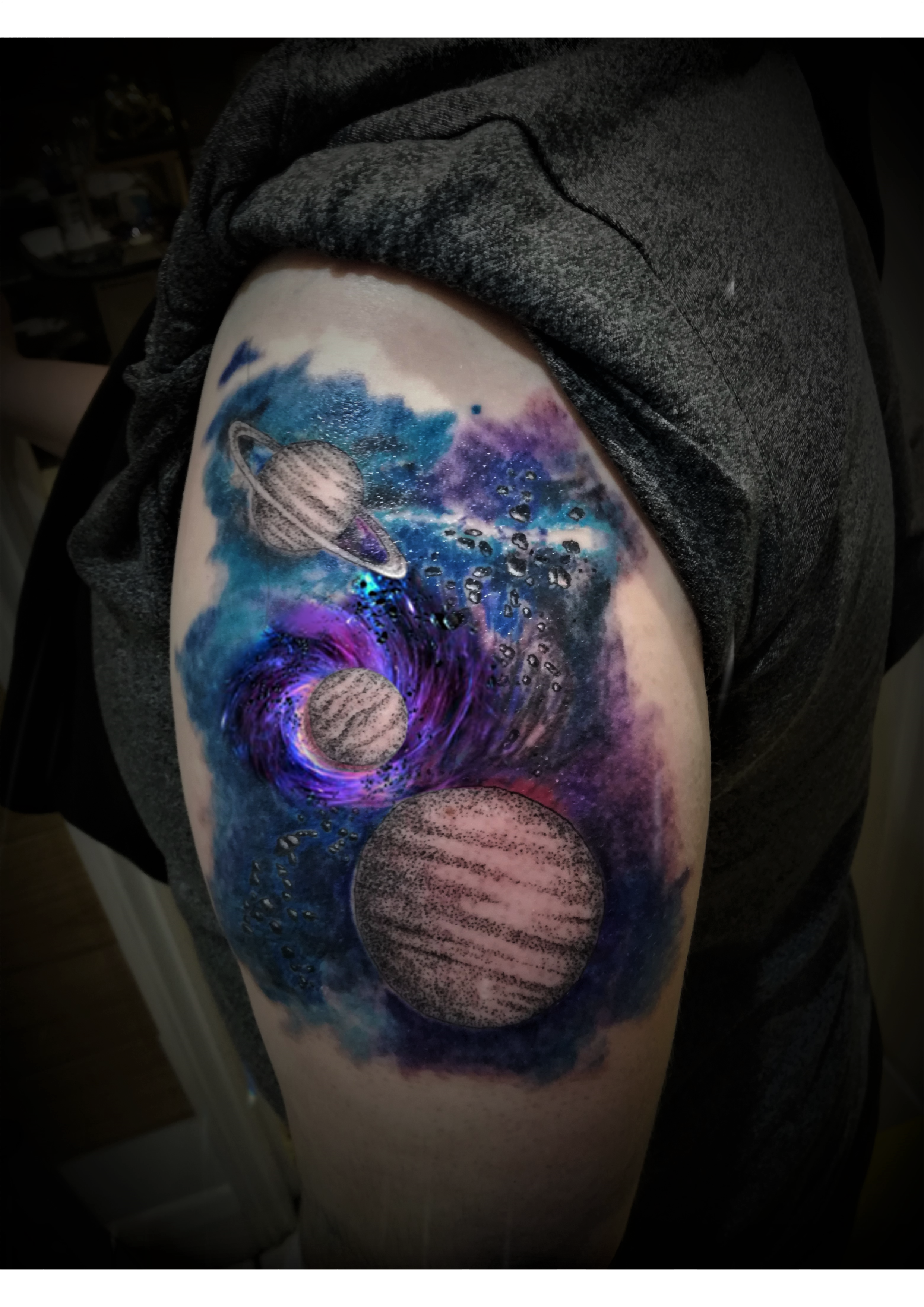 Dotwork planets watercolour nebula
