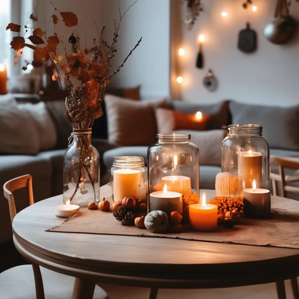 fall tablescape with candles 