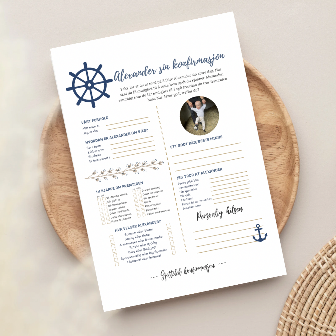 Personlig konfirmasjonsark med spådom om fremtiden - nautisk