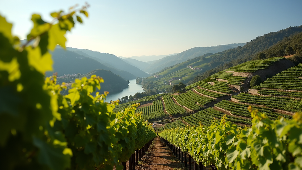 Eye-level view of terraced vineyards in the Douro Valley