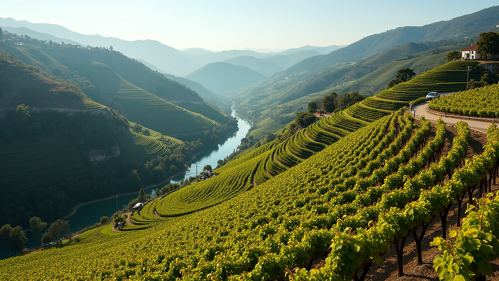 High angle view of vineyard terraces in Douro Valley