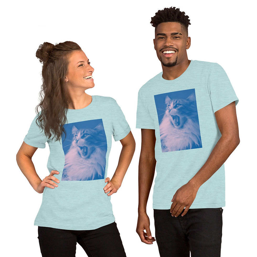 Miniature : T-Shirt Manches Courtes Chat rose et bleu / Short Sleeves Pink and Blue Cat