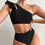 Thumbnail: Ruffle Trim One Shoulder Top Cover Up Swimsuit Bikini With Solid High Waist