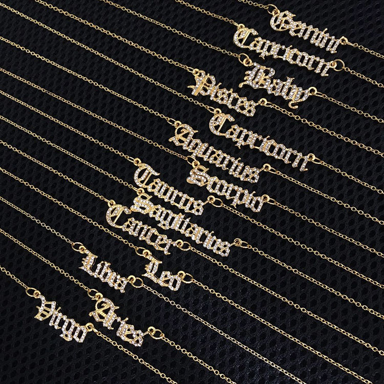 Thumbnail: New Design Horoscope Zodiac Necklace Gold Plated Zodiac Diamond Necklace